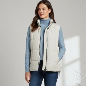 Free Country Sleeveless Quilted Trail Creek Puffer Vest Cream Ivory Sz Large